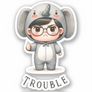 Cute "Boy In Elephant Suit/Trouble" Vinyl Sticker