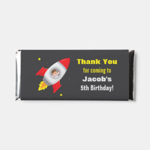 Cute Boy in Rocket Ship Space Birthday Party Hershey Bar Favors