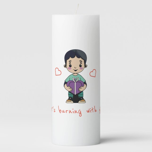 Cute Boy Kiss Pillar Candle (Front)