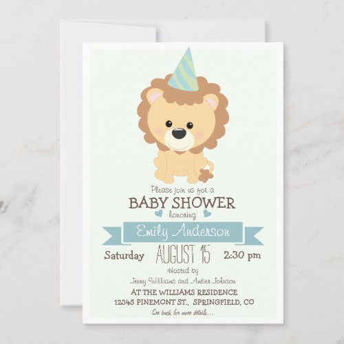 Cute Boy Lion Jungle Zoo Animal Baby Shower Invitation