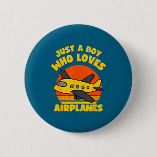 Cute Boy Loves Airplanes Kids Toddler Button