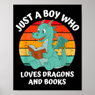 Cute Boy Loves Dragons Books Kids Poster