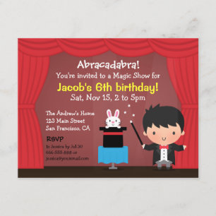 Cute Boy Magician Magic Birthday Party Invitations