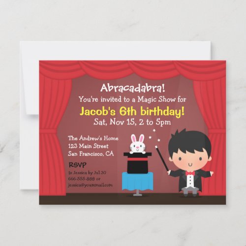 Cute Boy Magician Magic Birthday Party Invitations