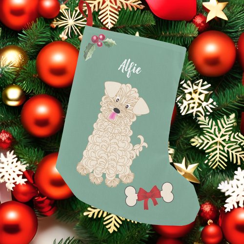 Cute Boy Maltipoo Dog Green Monogram Small Christmas Stocking