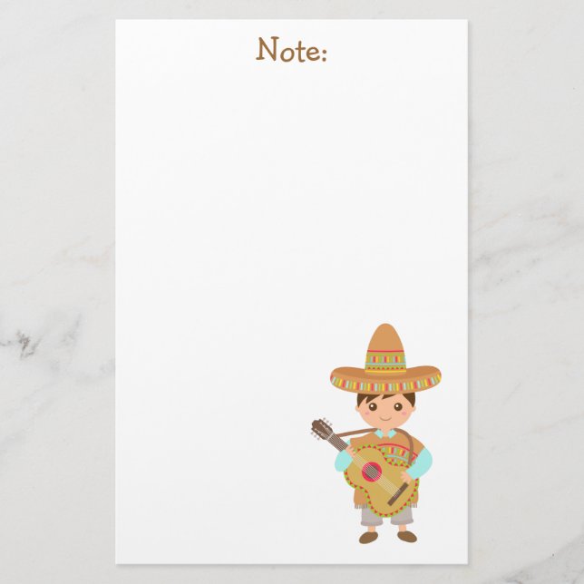 Cute boy Mexican Sombrero Hat Guitar Fiesta Stationery (Front)