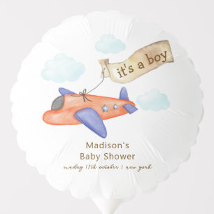 Cute Boy Minimal Aviator Airplane Baby Shower  Balloon
