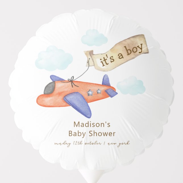 Cute Boy Minimal Aviator Airplane Baby Shower  Balloon (Front)