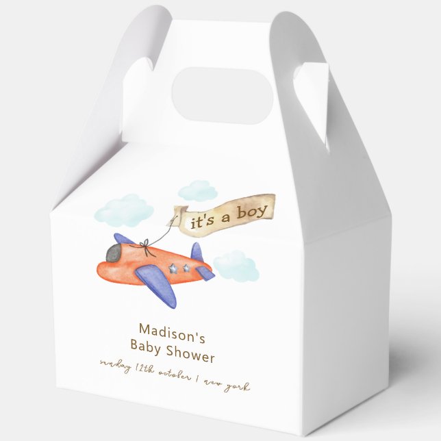 Cute Boy Minimal Aviator Airplane Baby Shower  Favor Boxes (Front)