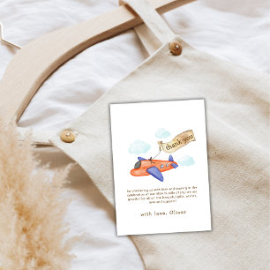 Cute Boy Minimal Aviator Airplane Baby Shower Thank You Card
