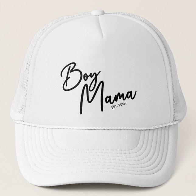 Cute Boy Mom Modern Typography Simple Mama Mommy  Trucker Hat (Front)