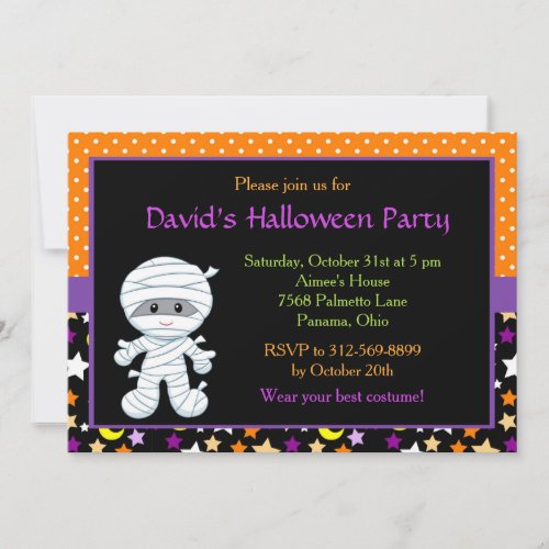 Cute Boy Mummy Halloween Costume Party Invitation
