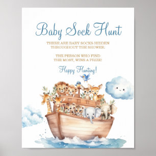 Cute Boy Noah's Ark Baby Shower Baby Sock Hunt Poster