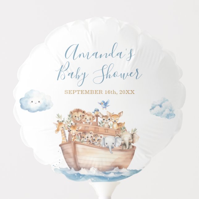 Cute Boy Noah's Ark Baby Shower Cloud Balloon (Front)