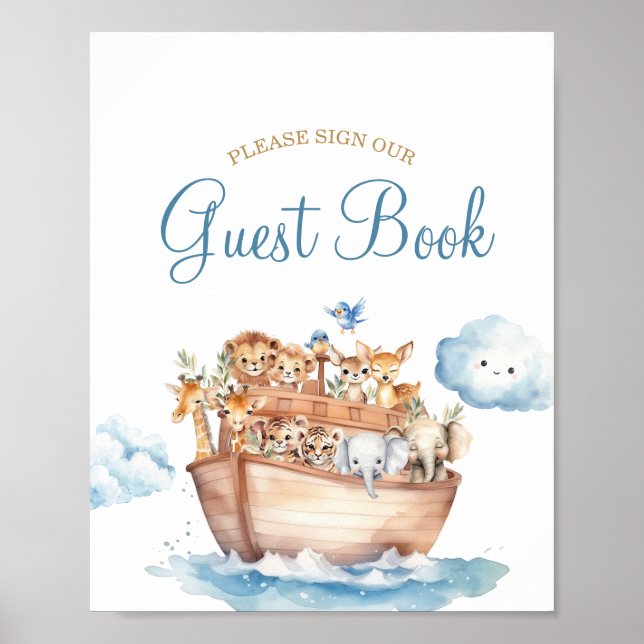 Cute Boy Noah's Ark Baby Shower Guest Book (Front)