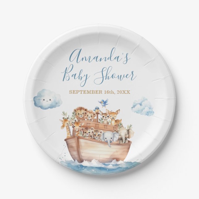 Cute Boy Noah's Ark Baby Shower Paper Plates (Front)