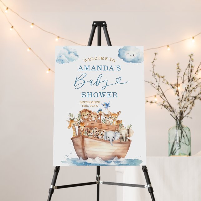 Cute Boy Noah's Ark Baby Shower Welcome Sign (In Situ (Stand))