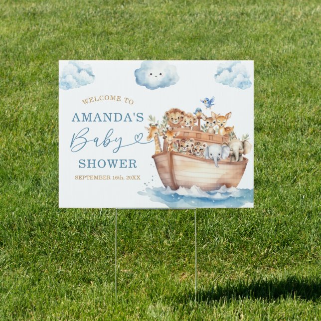 Cute Boy Noah's Ark Baby Shower Welcome Yard Sign (Insitu)