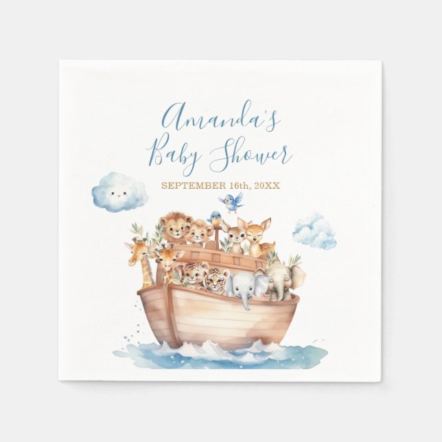 Cute Boy Noah's Ark Cloud Baby Shower Napkins (Front)
