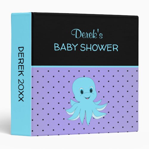 Cute Boy Octopus On Polka Dots Baby Shower 3 Ring Binder