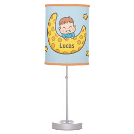Cute Boy on Moon Nursery Room Decor Table Lamp