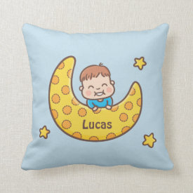 Cute Boy on Moon Nursery Room Decor Throw Pillow