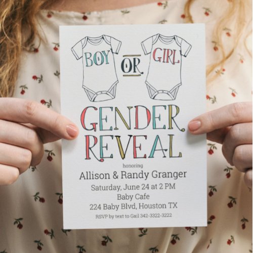 Cute Boy or Girl Bodysuit Gender Reveal Invitation