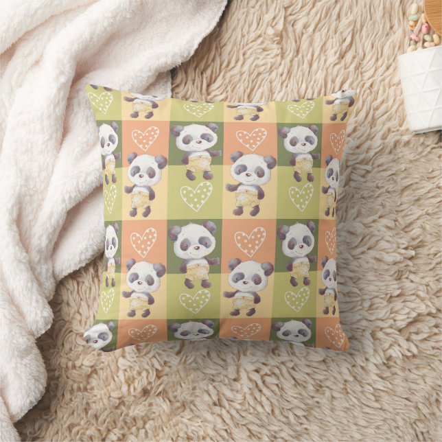 Cute Boy Panda Bear  Throw Pillow (Blanket)