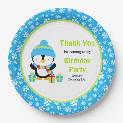 Cute Boy Penguin Birthday Party Thank You Paper Plates