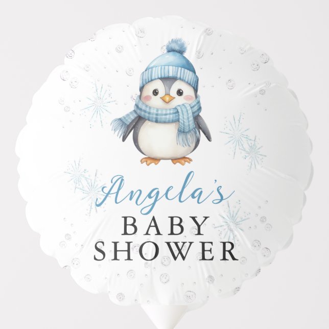 Cute Boy Penguin Winter Baby Shower Balloon (Front)