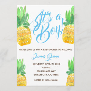 Cute boy pineapple tropical baby shower invite