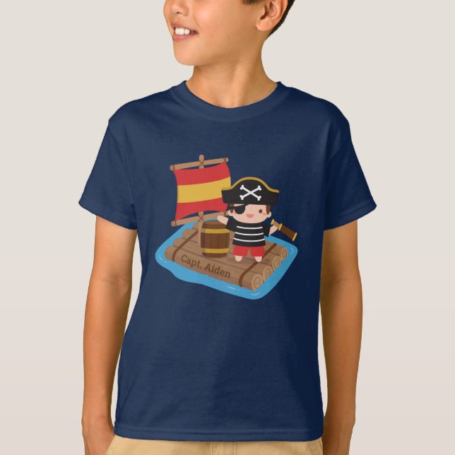 Cute Boy Pirate Adventure Raft Kids Personalized T-Shirt (Front)