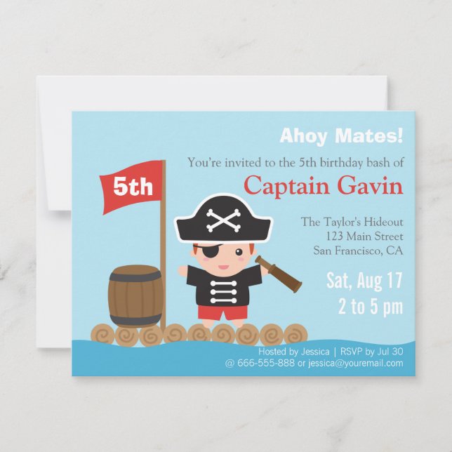 Cute Boy Pirate Birthday Party Invitation (Front)