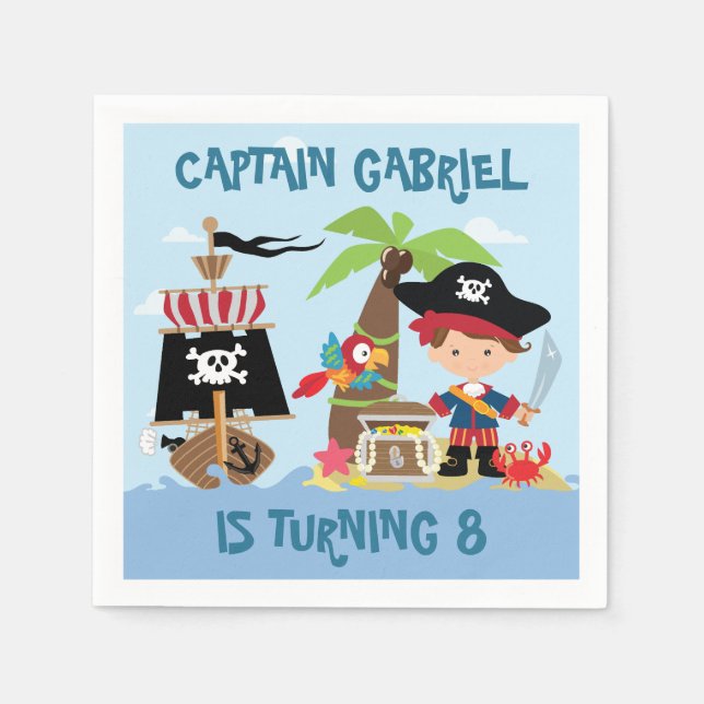 Cute Boy Pirate Party Paper Napkins (Front)