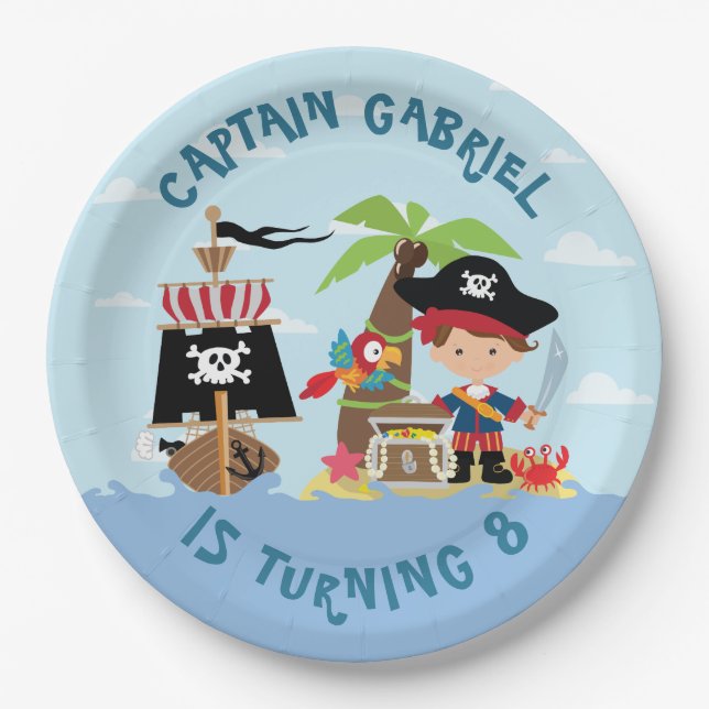 Cute Boy Pirate Party Paper Plate (Front)