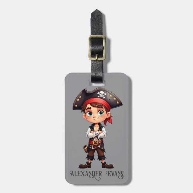 Cute Boy Pirate Personalize Luggage Tag (Front Vertical)