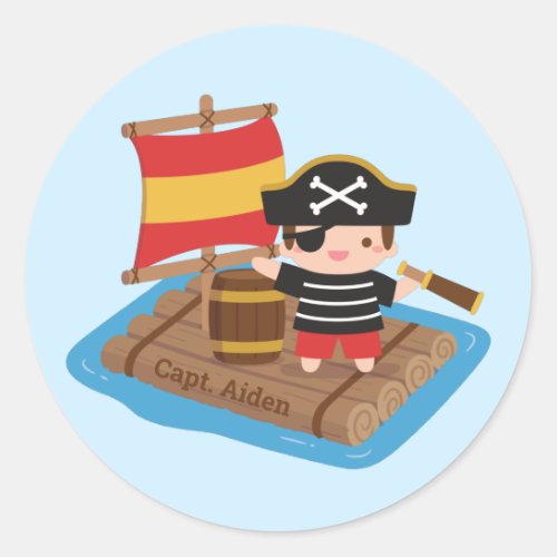 Cute Boy Pirate Sail Adventure Kids Personalized Classic Round Sticker