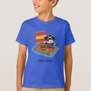 Cute Boy Pirate Set Sail Wooden Raft Kids T-Shirt