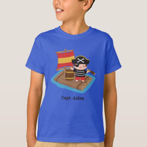 Cute Boy Pirate Set Sail Wooden Raft Kids T_Shirt