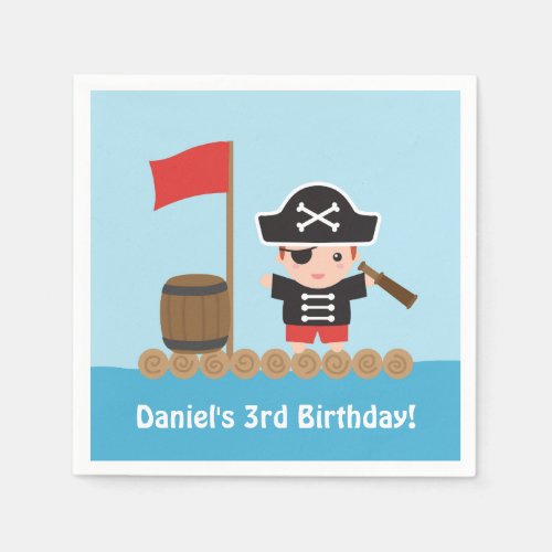 Cute Boy Pirate Treasure Hunt Birthday Party Paper Napkins