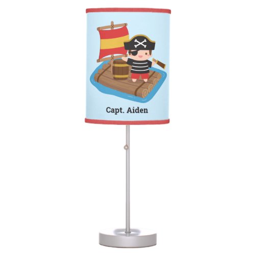 Cute Boy Pirate Wood Raft Kids Bedroom Decor Table Lamp