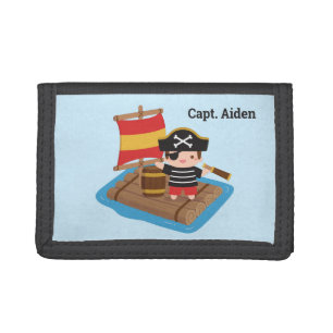 Cute Boy Pirate Wood Raft Kids Personalized Tri-fold Wallet
