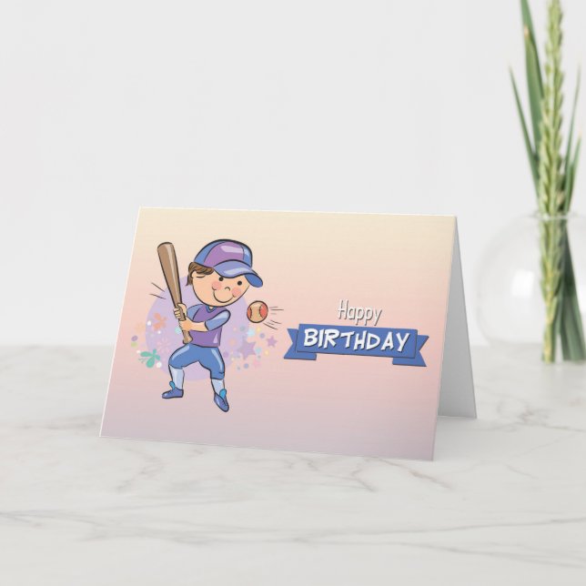Cute Boy Playing Baseball Birthday Card (Front)