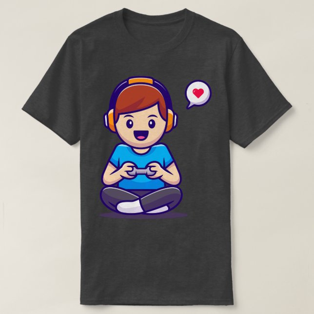 Cute Boy Playing Game T-Shirt (Design Front)