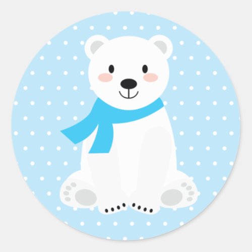 Cute Boy Polar Bear Baby Shower Blue Classic Round Sticker