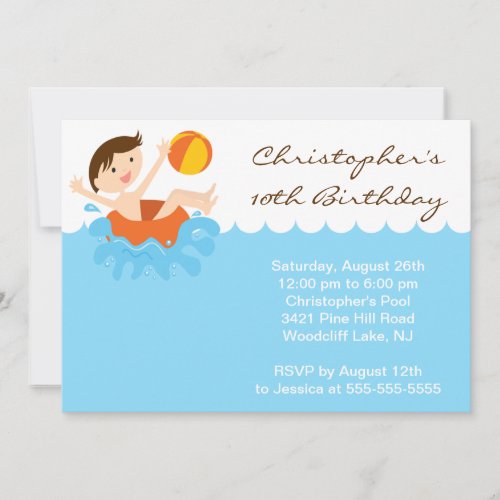 CUTE Boy Pool Party Birthday Invitation