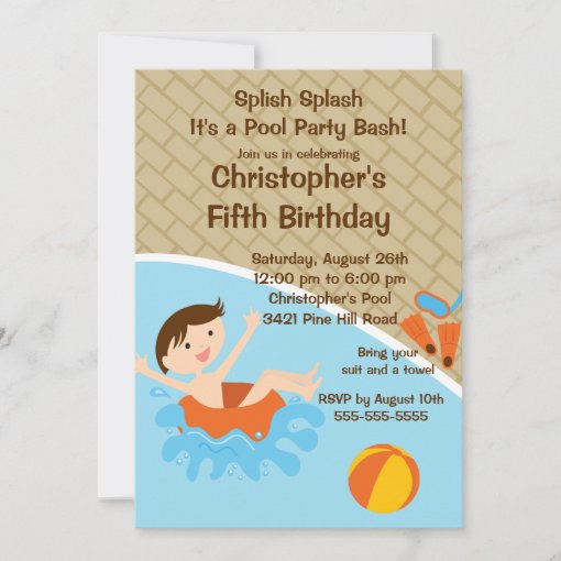 CUTE Boy Pool Party Birthday Invitation | Zazzle