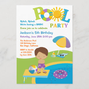 Cute Boy Pool Party Birthday Invitation