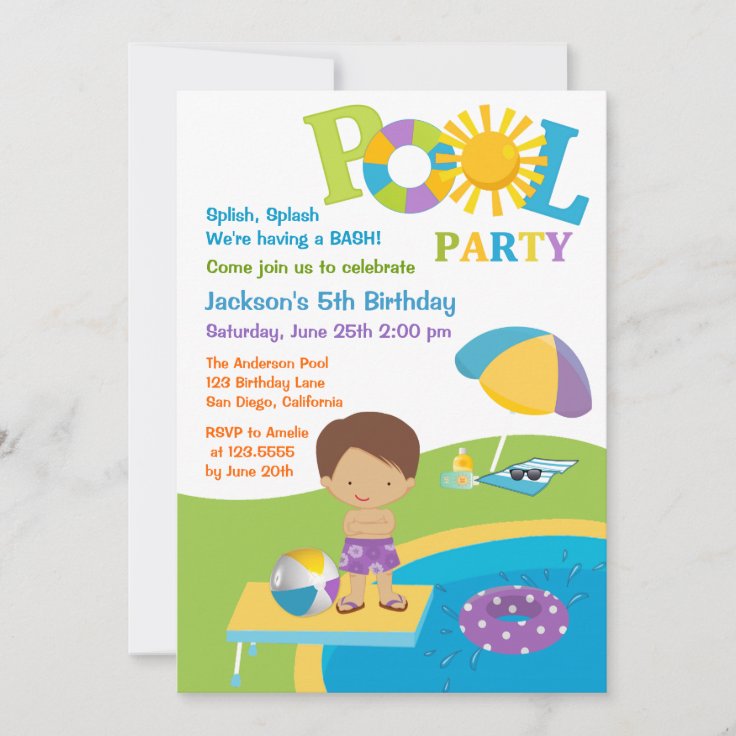 Cute Boy Pool Party Birthday Invitation | Zazzle