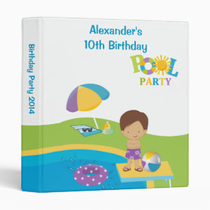 Cute Boy Pool Party Birthday Photo Album Binder